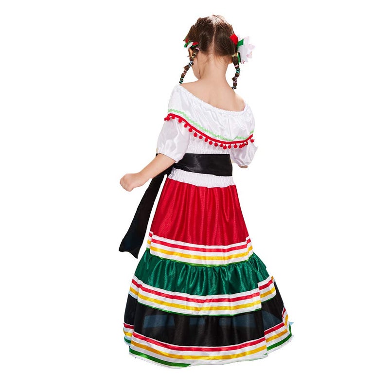 ReneeCho Mexican Dress for Girls Halloween Costume Kids Traditional Senorita Blouse Flamenco Dance Skirt - Image 2